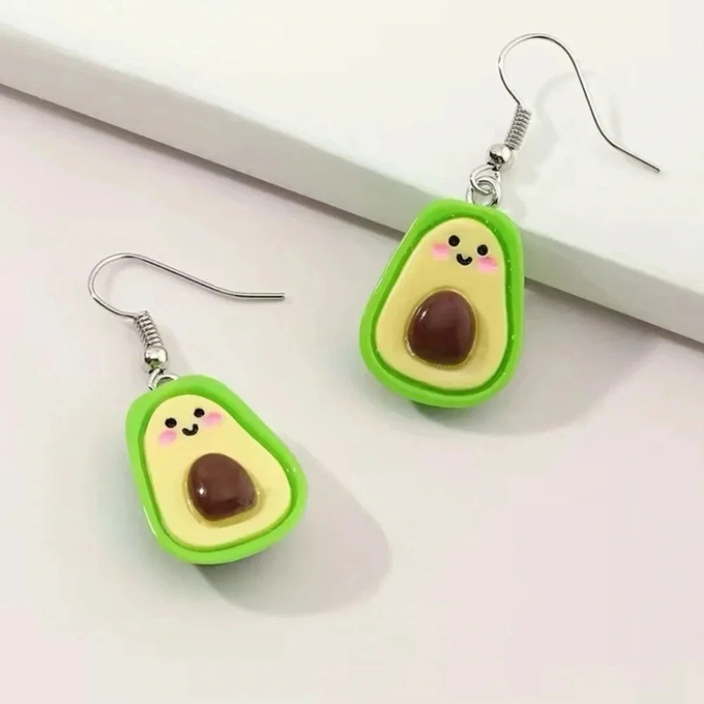 Smiley Cartoon Avocado Resin Dangle Earrings Kawaii NEW